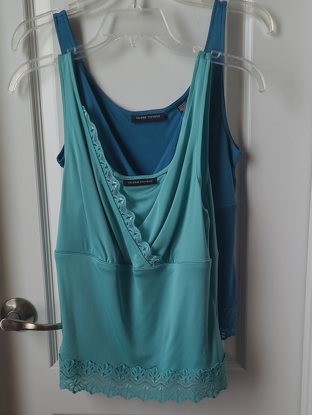 Valerie Stevens Teal & Turquoise Lace-Trim Camisole Duo